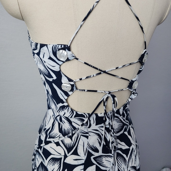 CITY TRIANGLES x VINTAGE 90s floral Hawaiian open back dress in blue white S - Picture 9 of 10